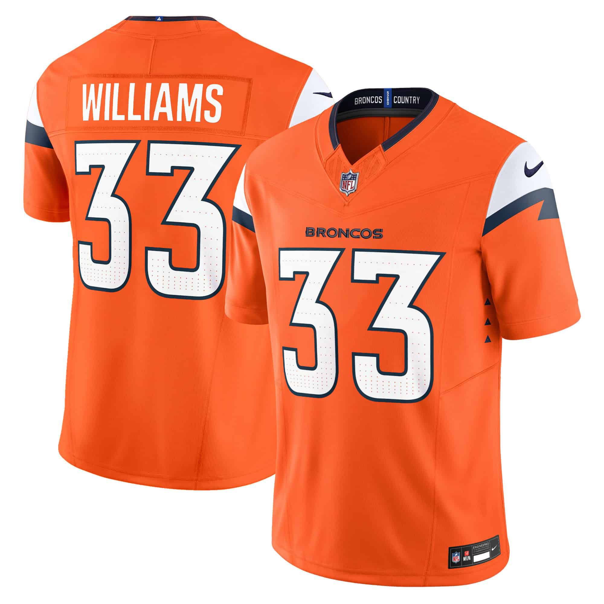 Men Denver Broncos #33 Williams Orange 2024 Nike Vapor Limited NFL Jersey